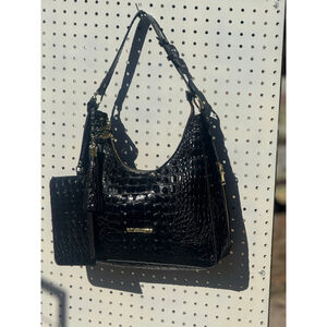 Brahmin Glossy Black Croc Shoulder Bag